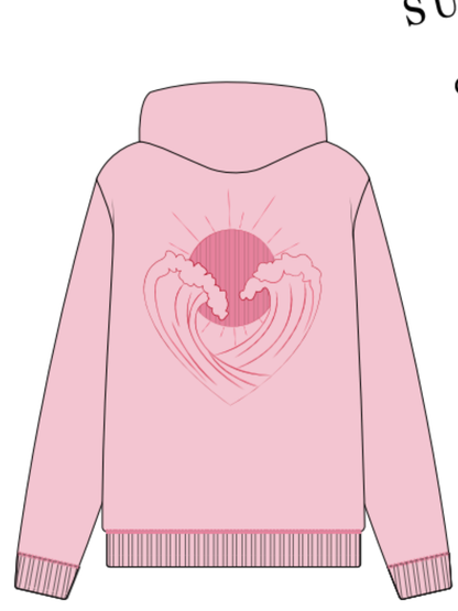Bubblegum Pink Ocean Heart Stitched Hoodie