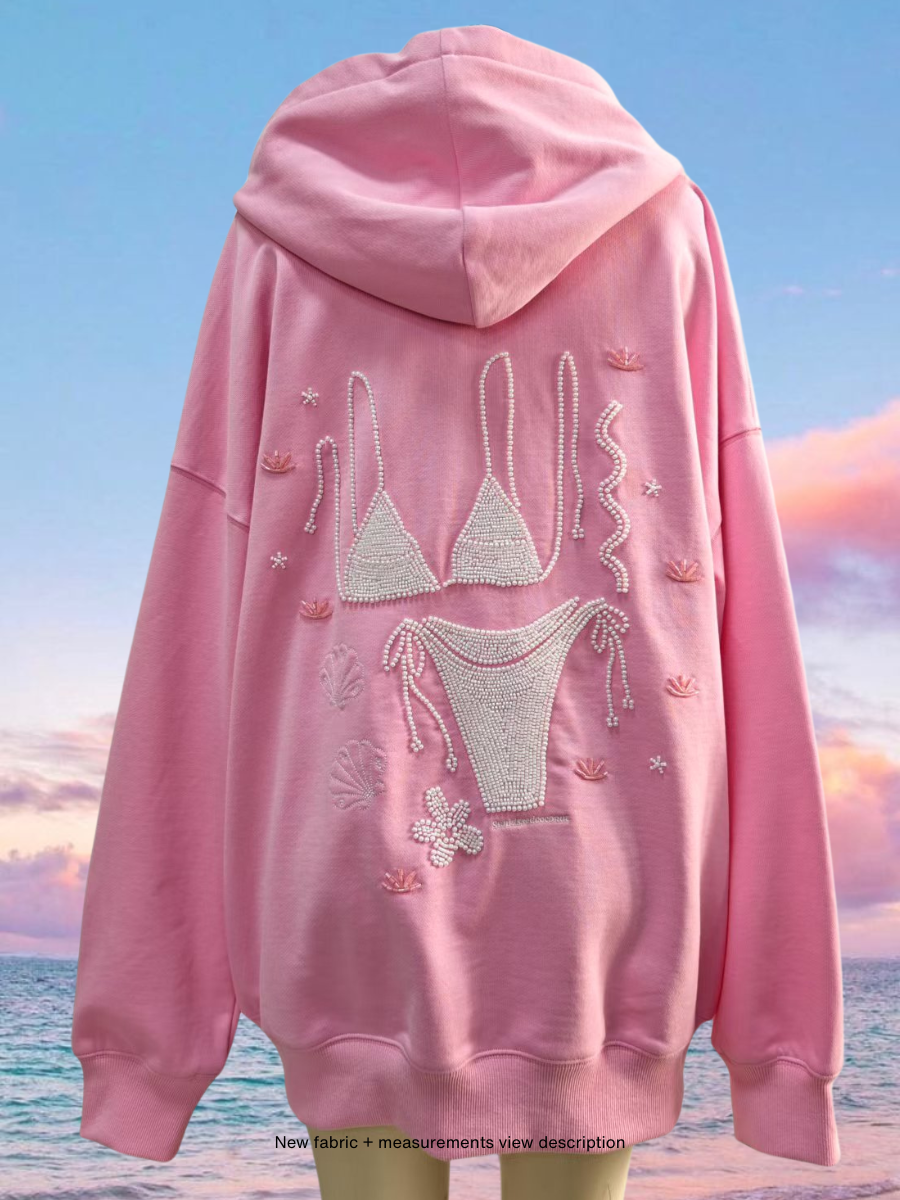 Lottie Pink Bikini Beaded Ocean Hoodie 100% Cotton