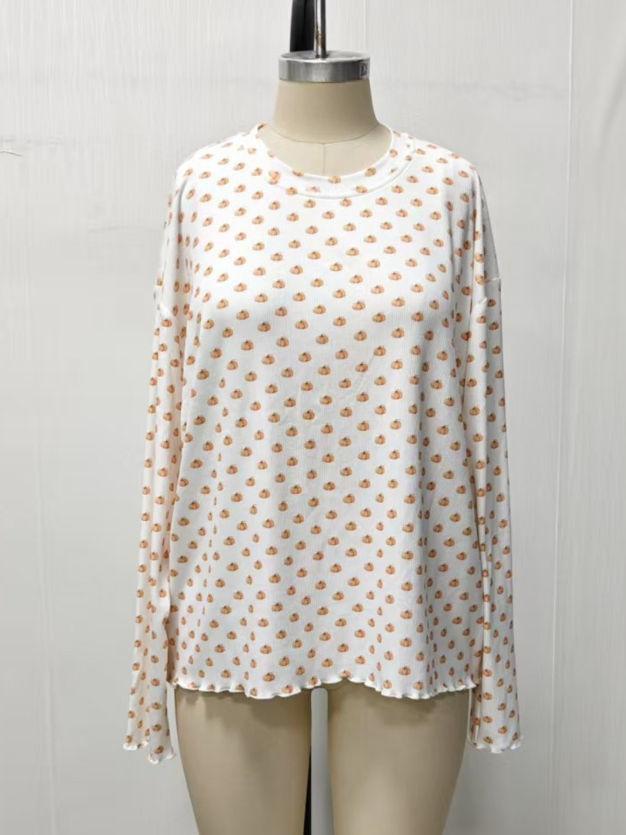 TRADESHOW Pumpkin Fall Autumn Long Sleeve Pajama Top