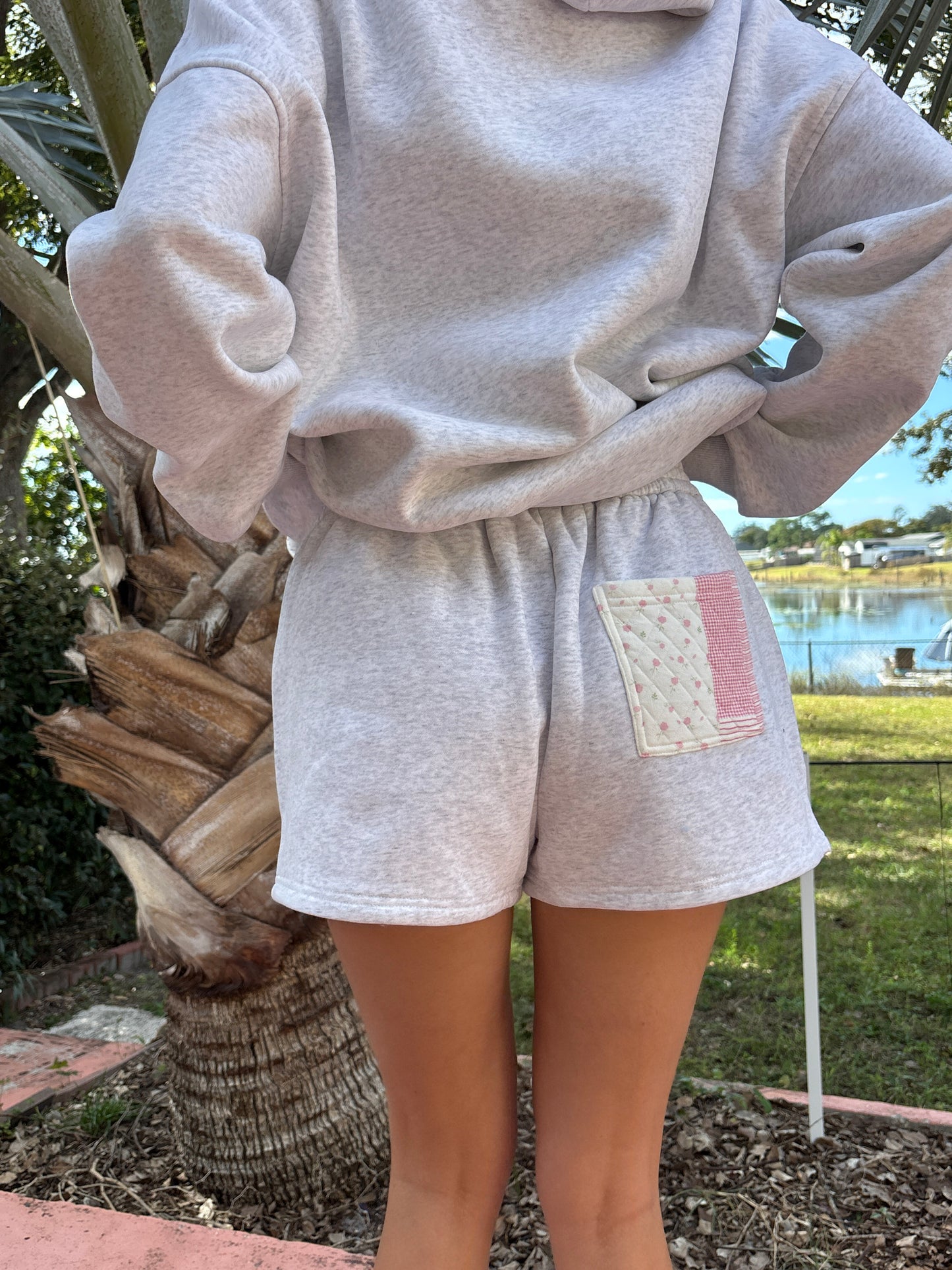 Pearl Grey Margo Patchwork Quilted Shorts