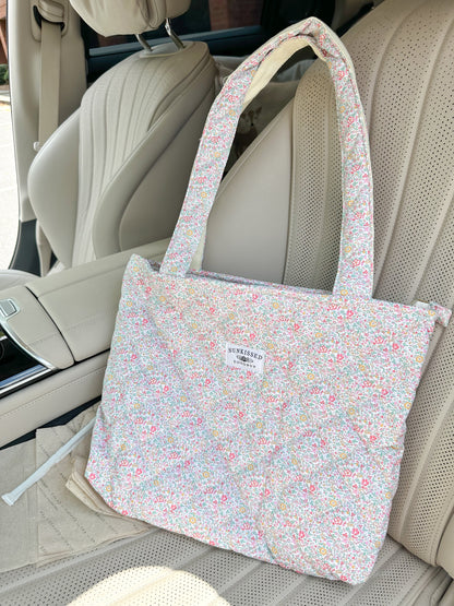 Floral Day In The Park Handmade Tote Zipper Bag