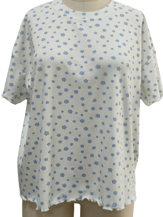 White Lilo Blue Floral Short Sleeve Pajama Top