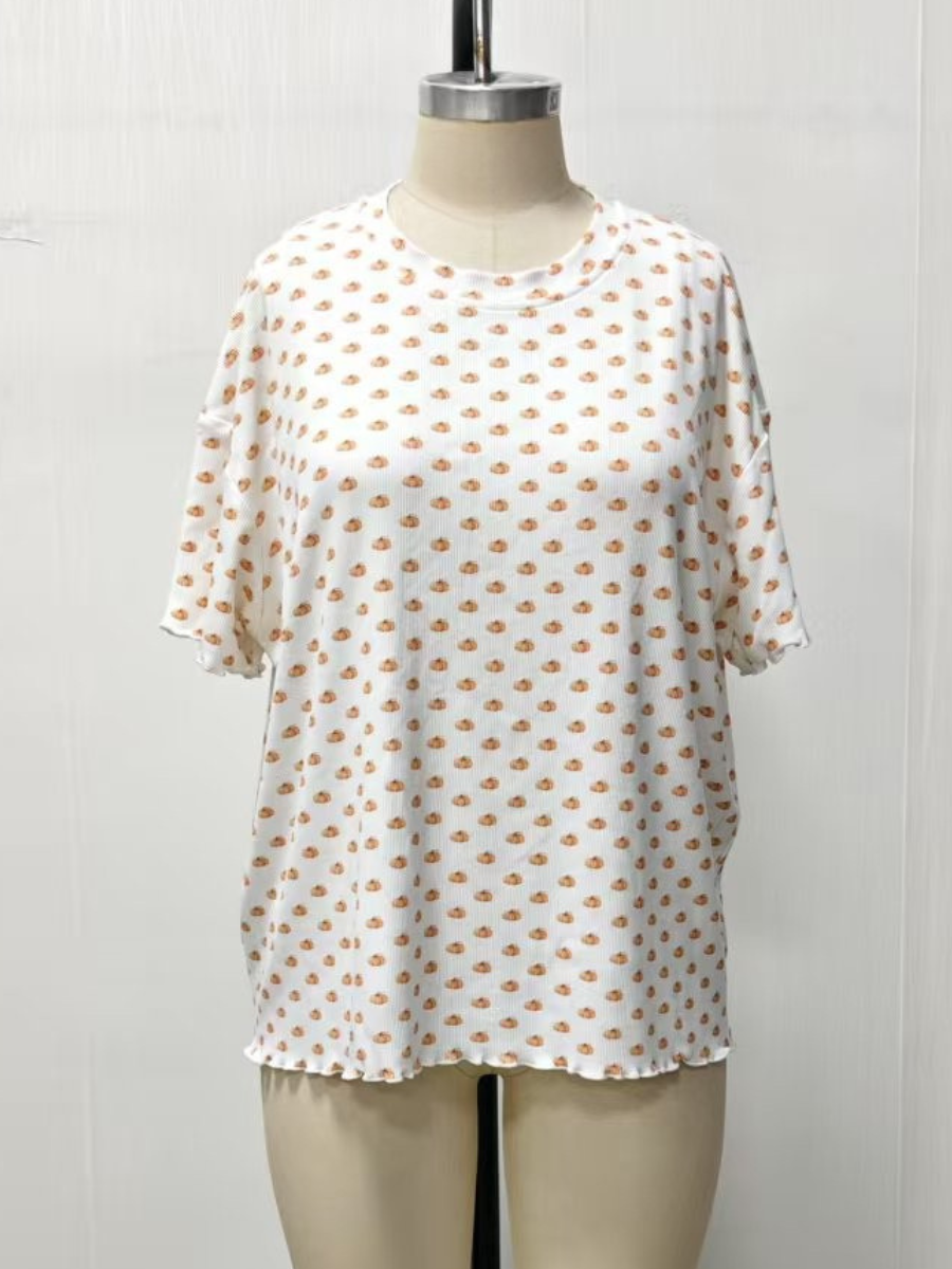 TRADESHOW Pumpkin Fall Autumn Short Sleeve Pajama Top