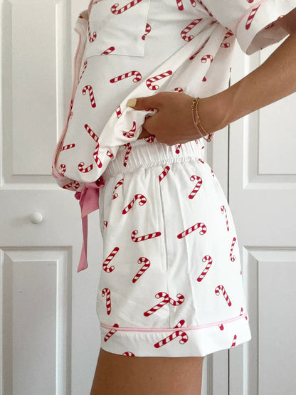 Candy Cane Holiday Christmas Pajama Shorts