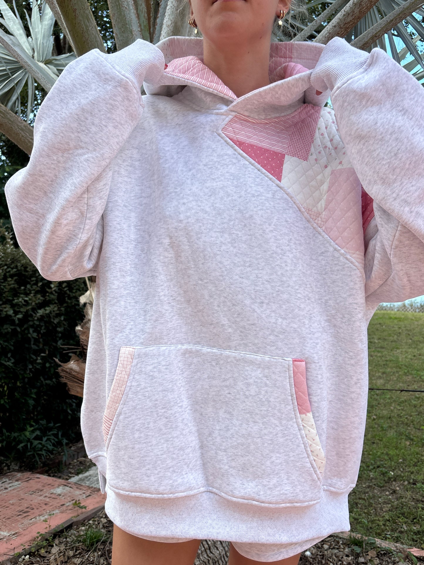 Pearl Grey Margo Quilted Patchwork Hoodie