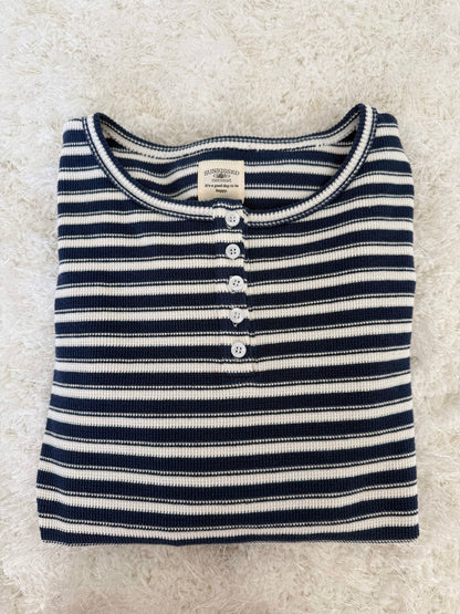 Striped Knit Loungewear Long Sleeve Top