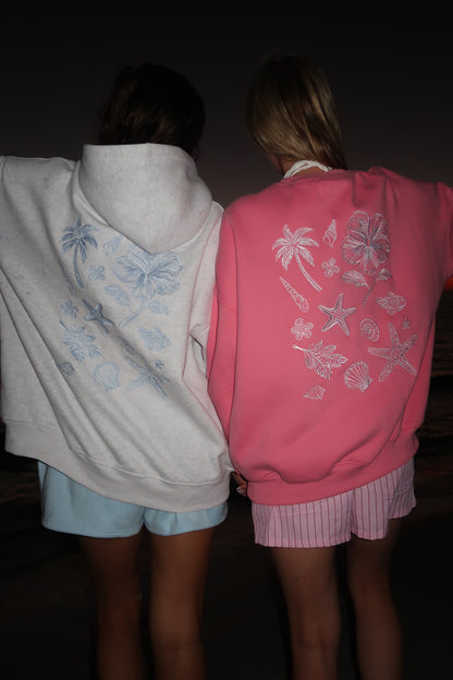 Hibiscus Pink Tropical Embroider Sweatshirt