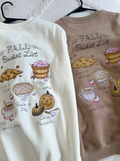 Cappuccino Autumn Fall Bucket List Embroidered Sweatshirt