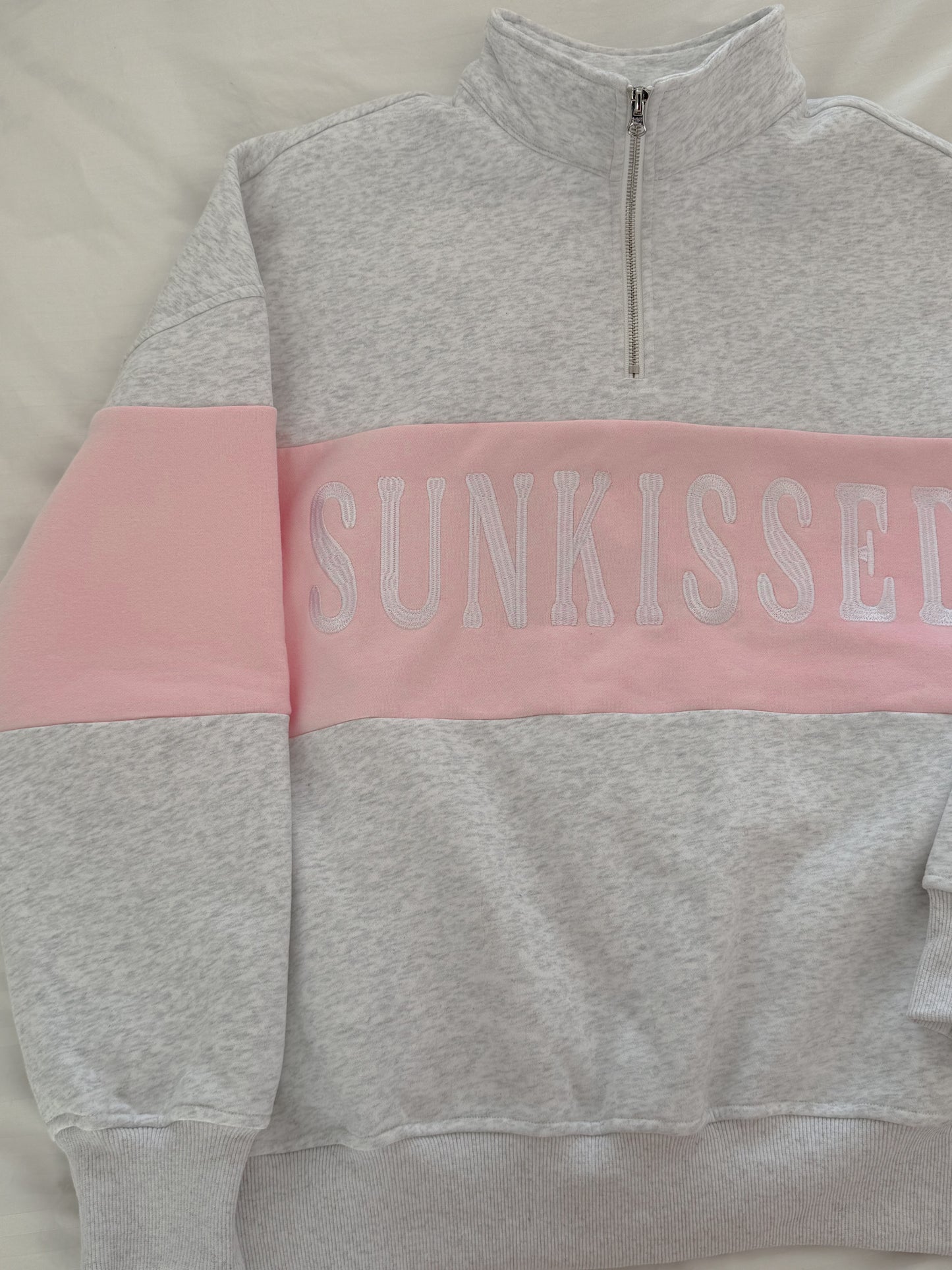 Pearl Grey And Pink Sunkissed Embroider Quarter-Zip