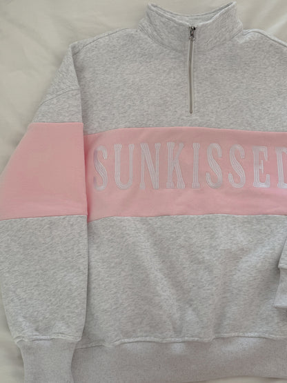 Pearl Grey And Pink Sunkissed Embroider Quarter-Zip