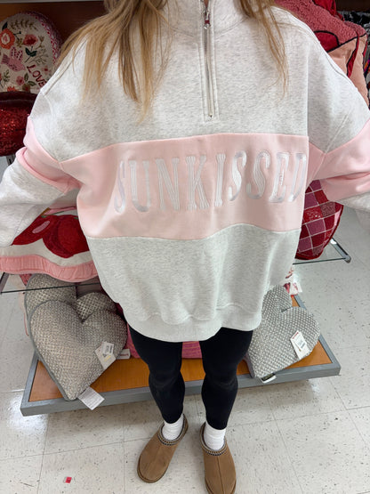 Pearl Grey And Pink Sunkissed Embroider Quarter-Zip