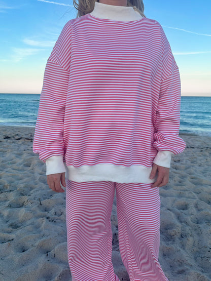 Dark Pink and White Big Striped Sweatpants