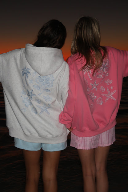 Hibiscus Pink Tropical Embroider Sweatshirt