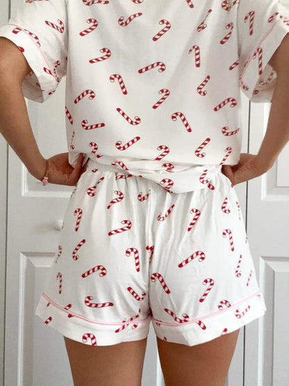Candy Cane Holiday Christmas Pajama Shorts