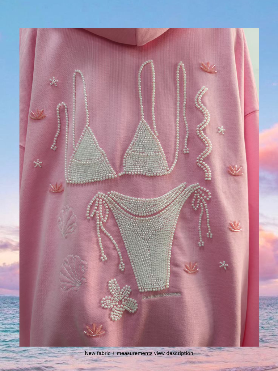 Lottie Pink Bikini Beaded Ocean Hoodie 100% Cotton