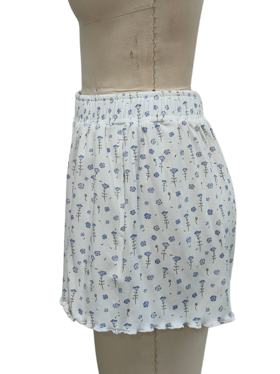 White Ditsy Blue Floral Pajama Shorts