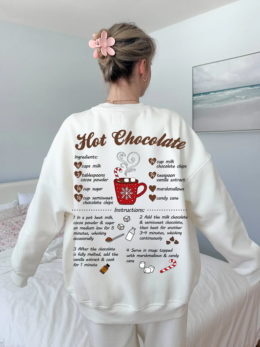 Hot Chocolate Recipe Christmas Embroider Sweatshirt