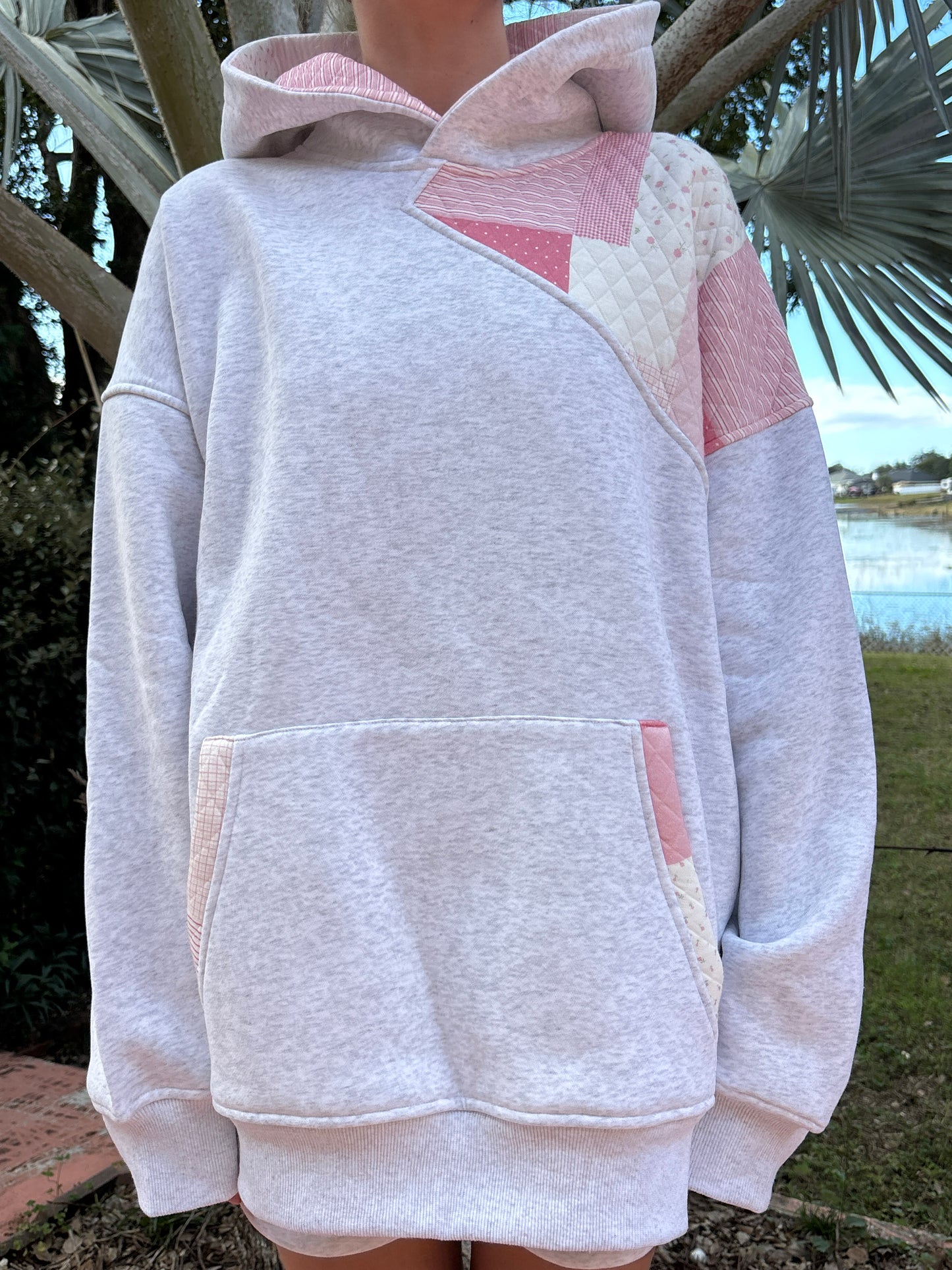 Pearl Grey Margo Quilted Patchwork Hoodie