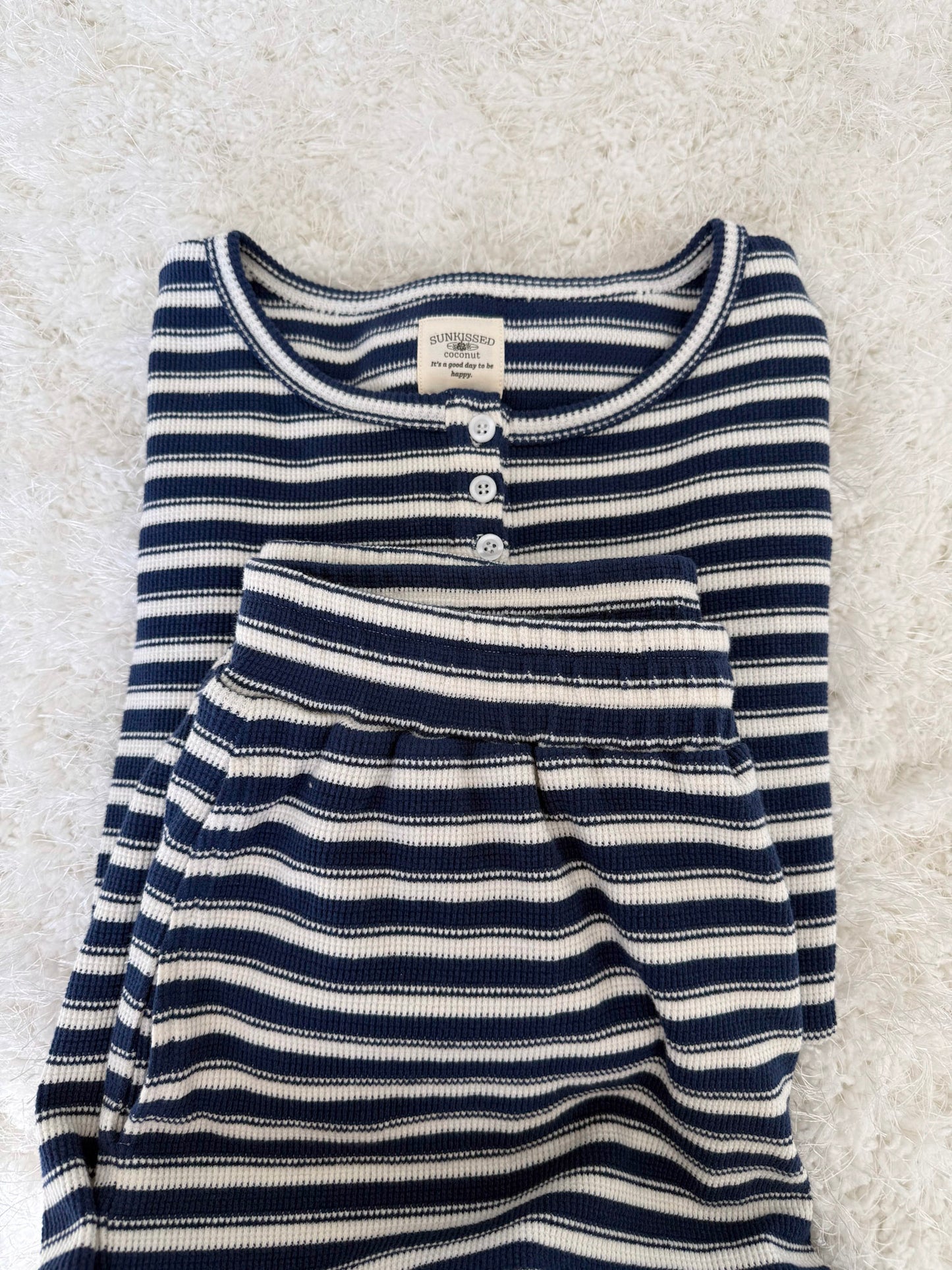 Striped Knit Loungewear Long Sleeve Top