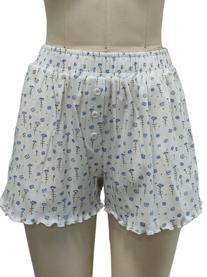 White Ditsy Blue Floral Pajama Shorts