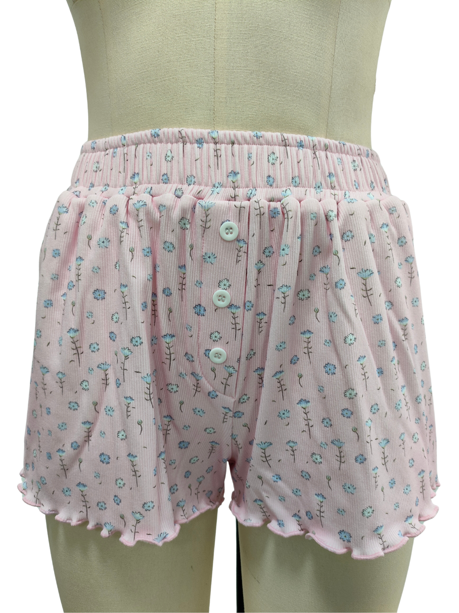 Light Pink Ditsy Blue Floral Pajama Shorts