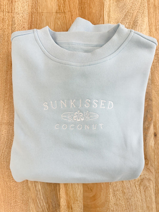 Icy Blue Sunkissedcoconut Logo Embroider Sweatshirt