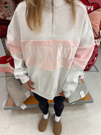 Pearl Grey And Pink Sunkissed Embroider Quarter-Zip