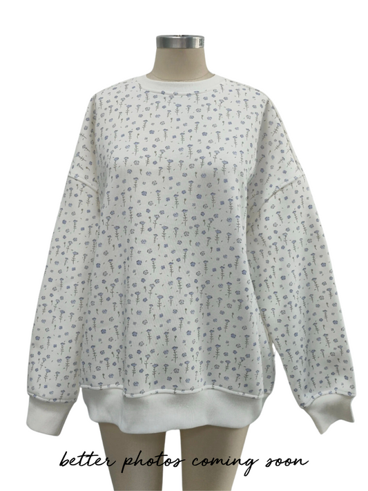 White Ditsy Blue Floral Sweatshirt