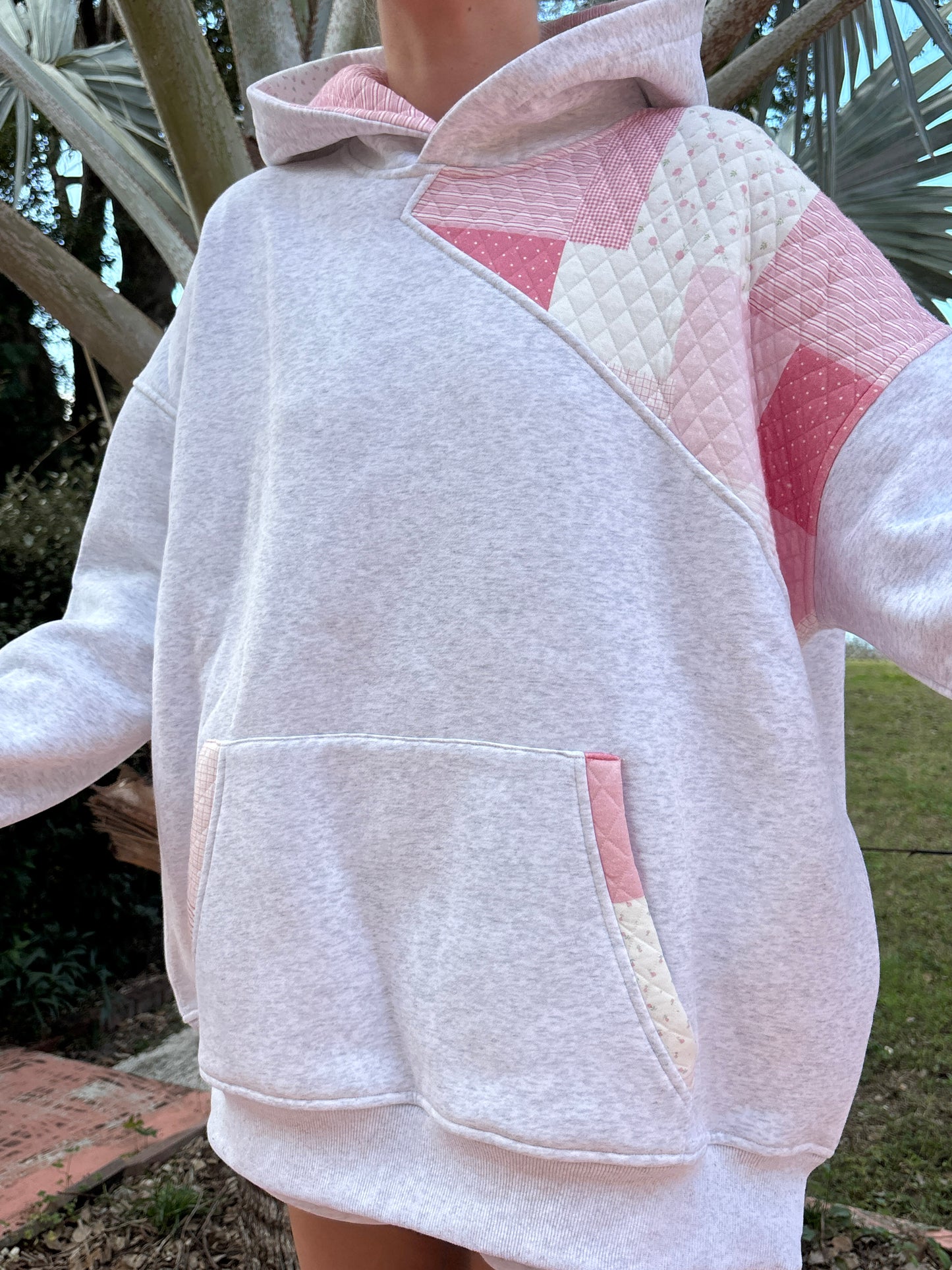 Pearl Grey Margo Quilted Patchwork Hoodie