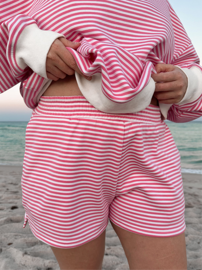 TRADESHOW Dark Pink and White Big Striped Shorts