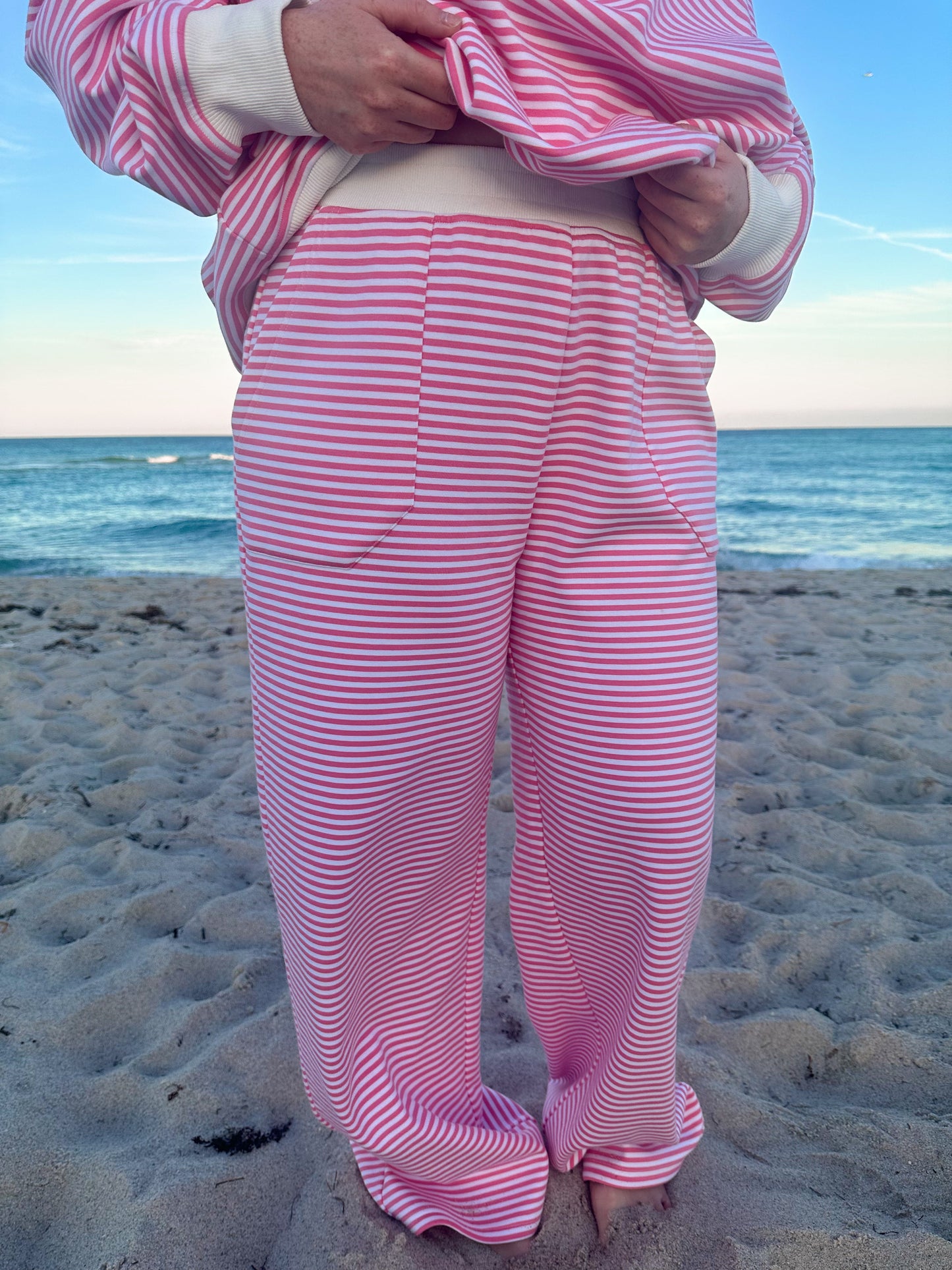 Dark Pink and White Big Striped Sweatpants