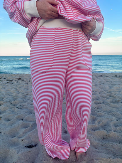 Dark Pink and White Big Striped Sweatpants