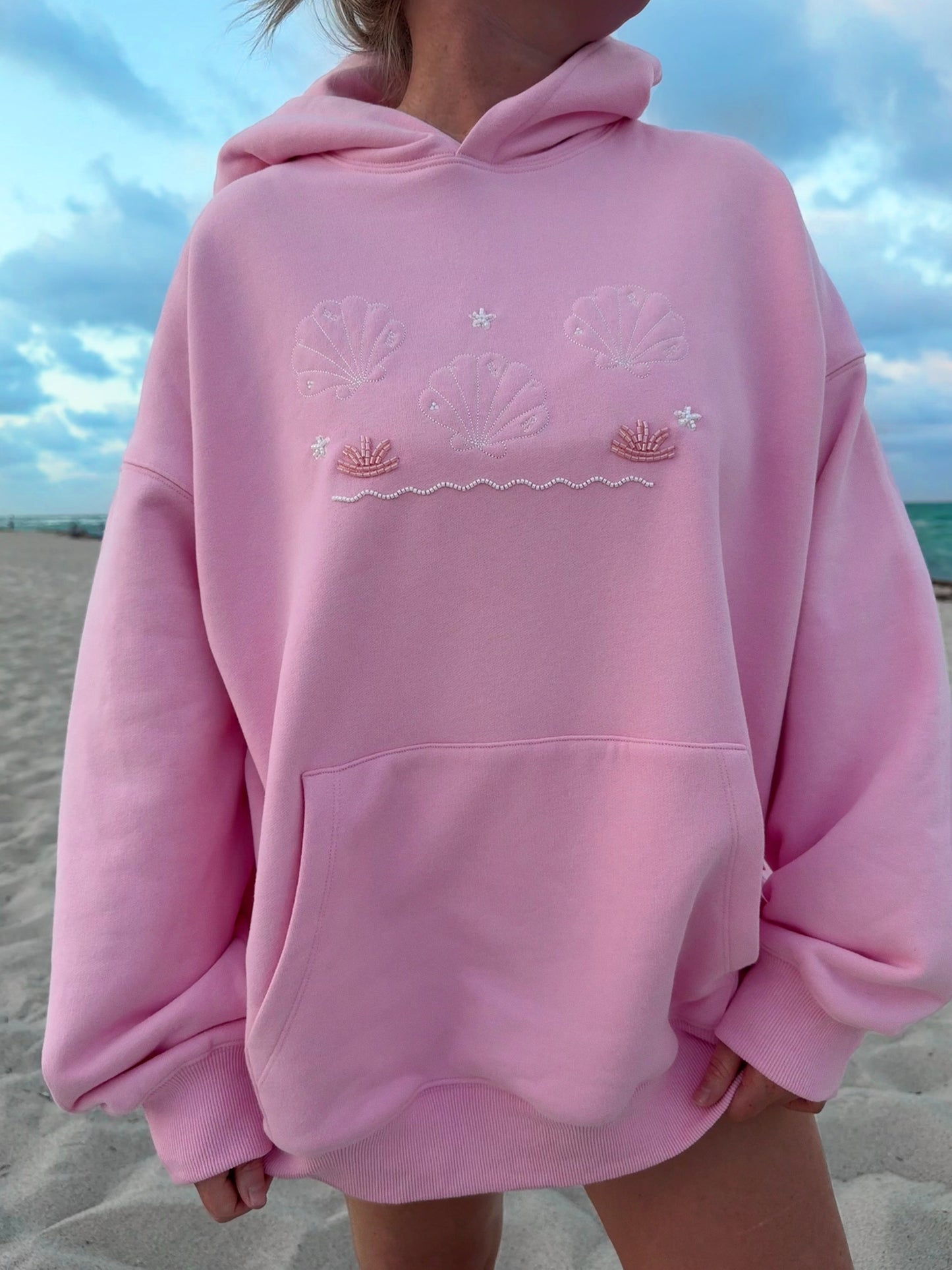 Lottie Pink Bikini Beaded Ocean Hoodie 100% Cotton
