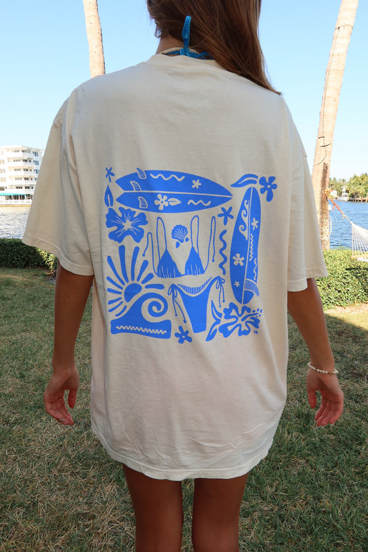 Ivory Blue Swim And Surf Comfort Colors Tee