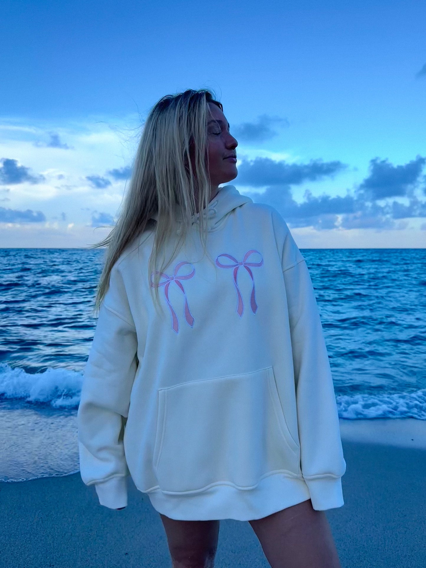 Pink Embroider Bow Hoodie