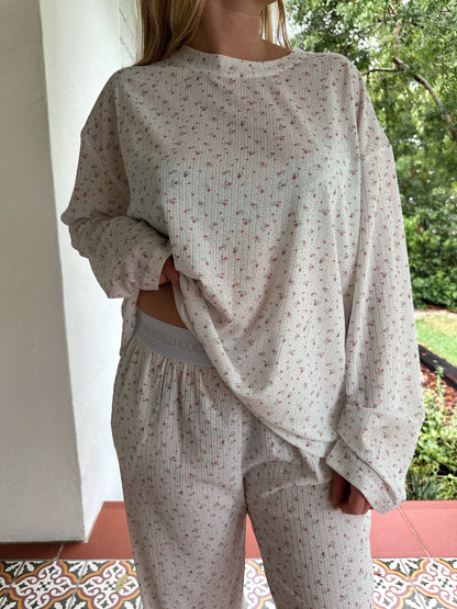 White Floral Long Sleeve Pajama Top