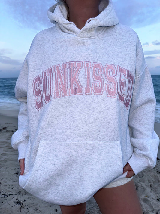 TRADESHOW Pearl Grey with Pink Thread Sunkissed Varsity Embroider Hoodie