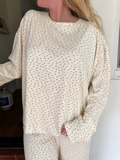 Pale Floral Long Sleeve Pajama Top