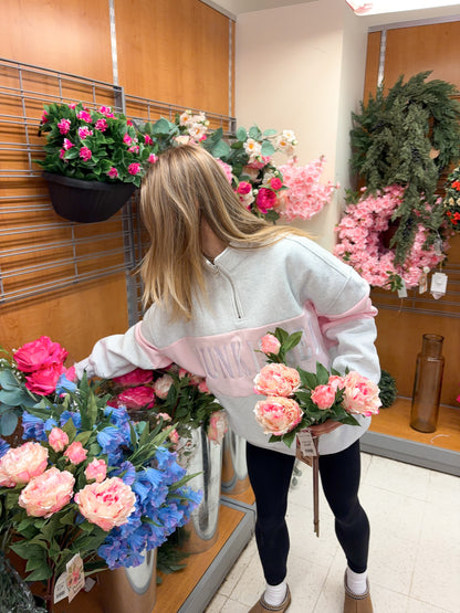 Pearl Grey And Pink Sunkissed Embroider Quarter-Zip