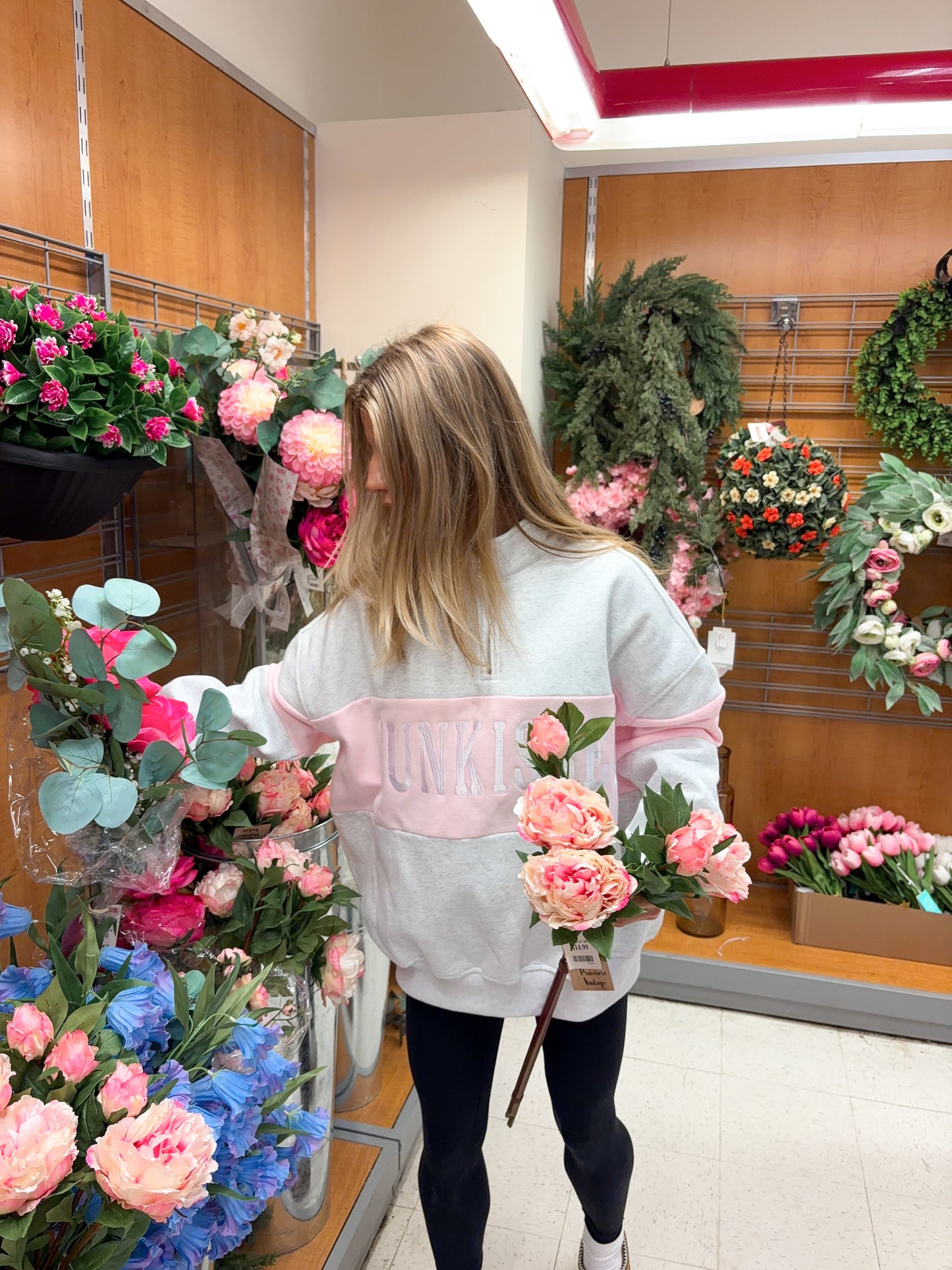 Pearl Grey And Pink Sunkissed Embroider Quarter-Zip