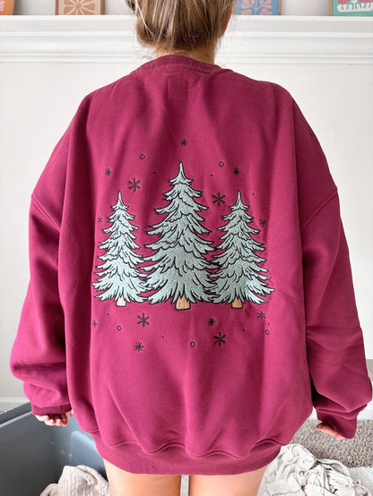 Vintage Red Christmas Tree Embroider Sweatshirt