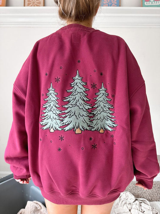 Vintage Red Christmas Tree Embroider Sweatshirt