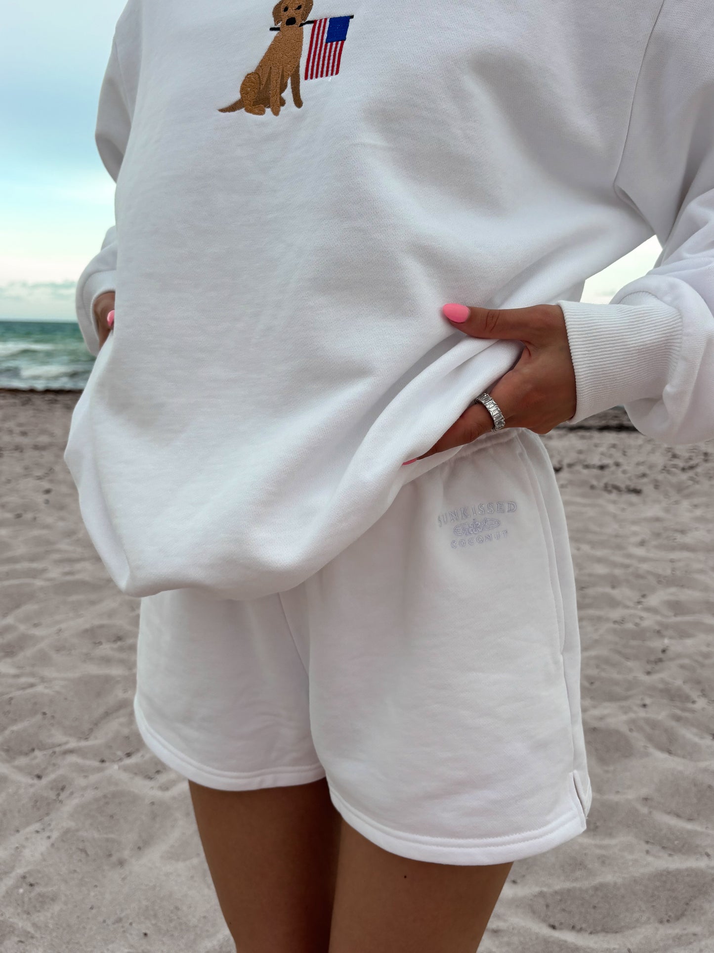White American Flag Dog Mockneck Sweatshirt 100% Cotton