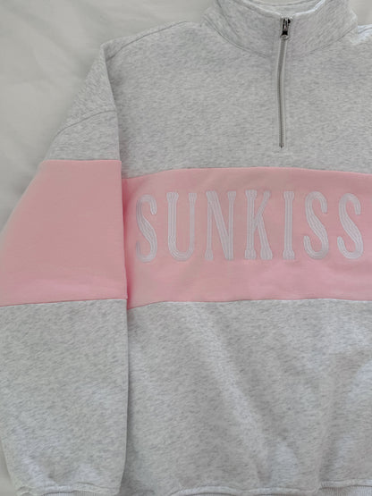 Pearl Grey And Pink Sunkissed Embroider Quarter-Zip