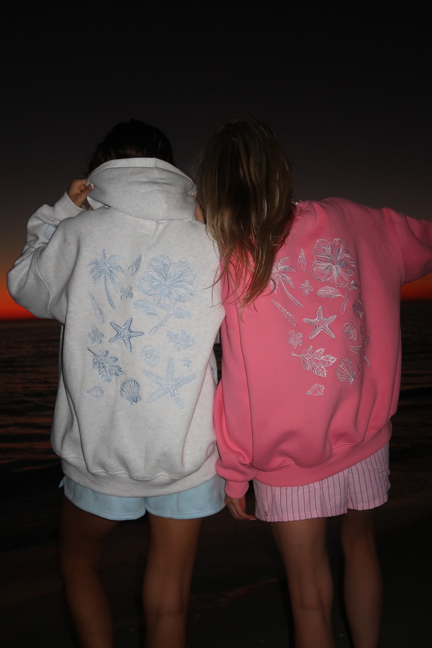 Hibiscus Pink Tropical Embroider Sweatshirt