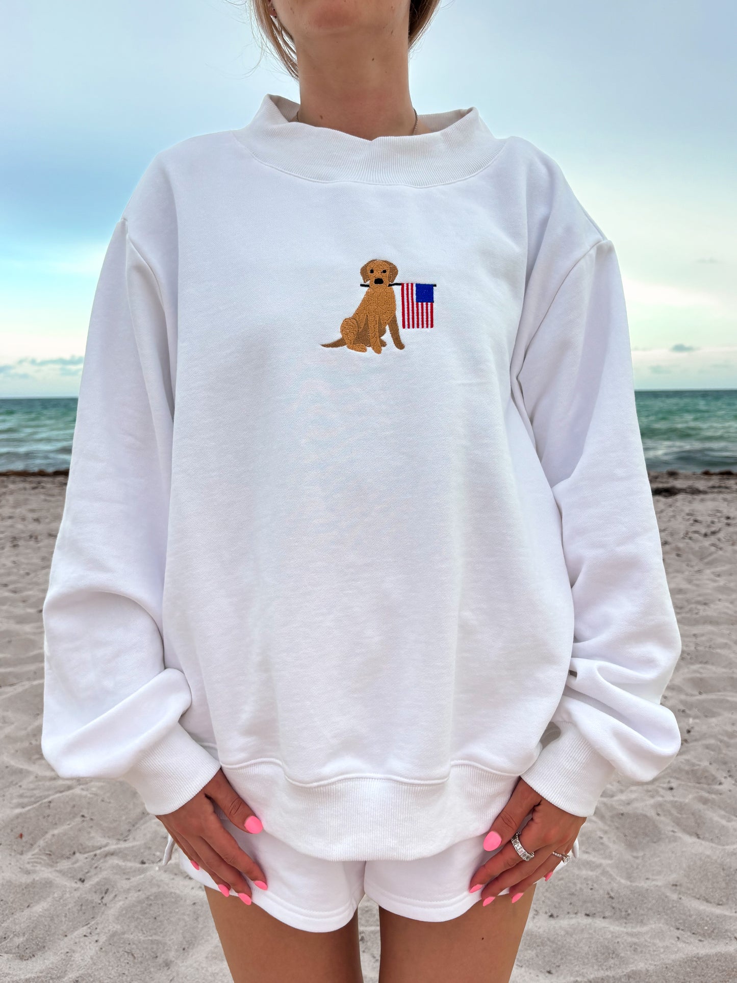 White American Flag Dog Mockneck Sweatshirt 100% Cotton