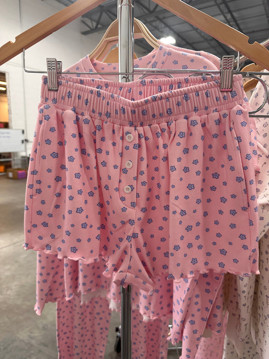 Light Pink Lilo Blue Floral Pajama Shorts