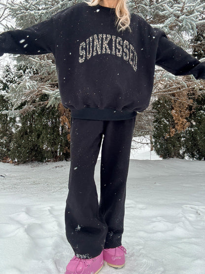 Black Basic Blank Flare Sweatpants