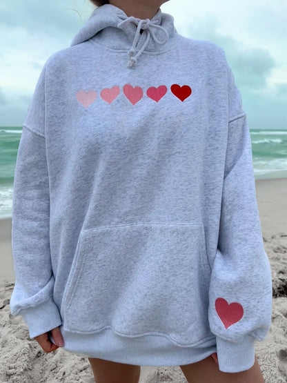Pearl Grey Ombre Hearts Embroider Hoodie