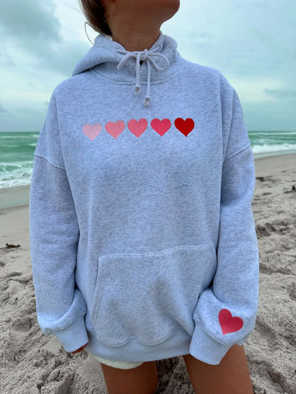 Pearl Grey Ombre Hearts Embroider Hoodie